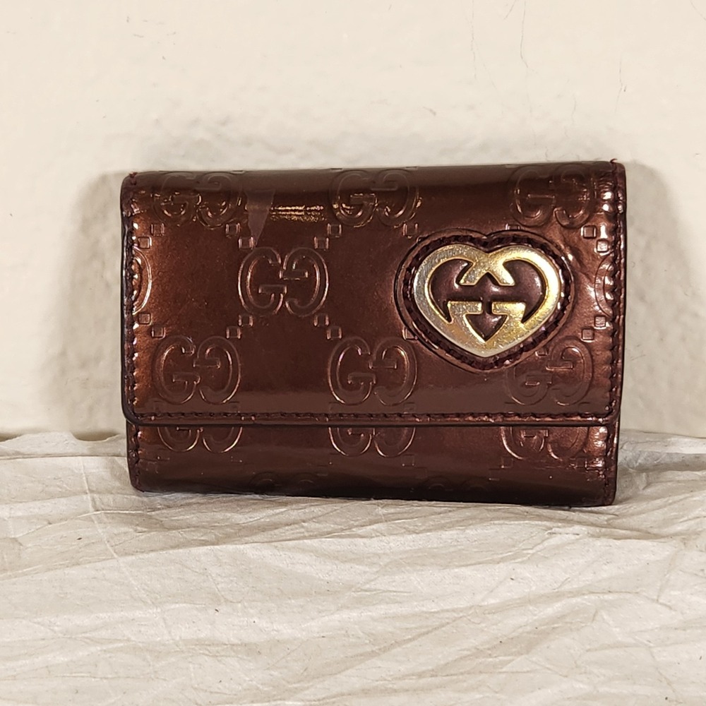 Gucci Key Case 6reams Lovely Heart Brown Logo mark GG Gold Color Width 9.5cm